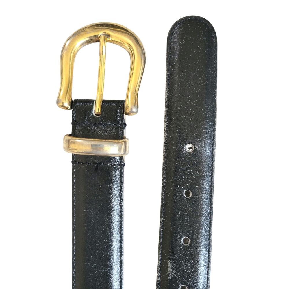 Capezio Womens M/L Black Genuine Leather Belt Brass Buckle Minimalist Y2K